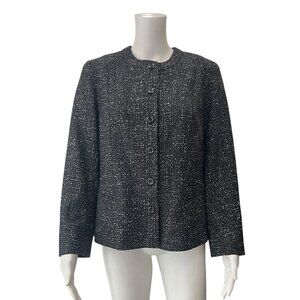 Lafayette 148 Black Dotted Collarless Button Jacket size 10